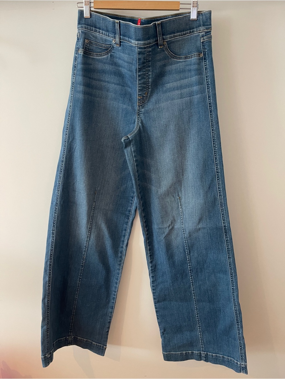 SPANX Stretch Flare Pull-On Jeans in Medium Blue Wash